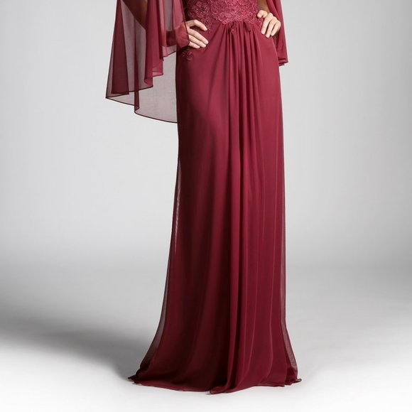 Illusion Neck Gowns with Lace Bodice Burgundy Plus Size